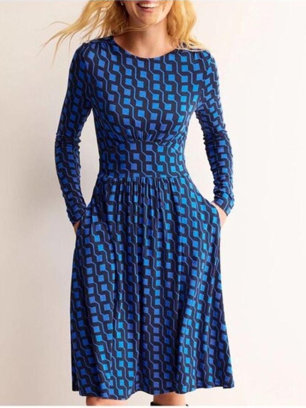 Boden Thea Jersey Dress Blue Geo